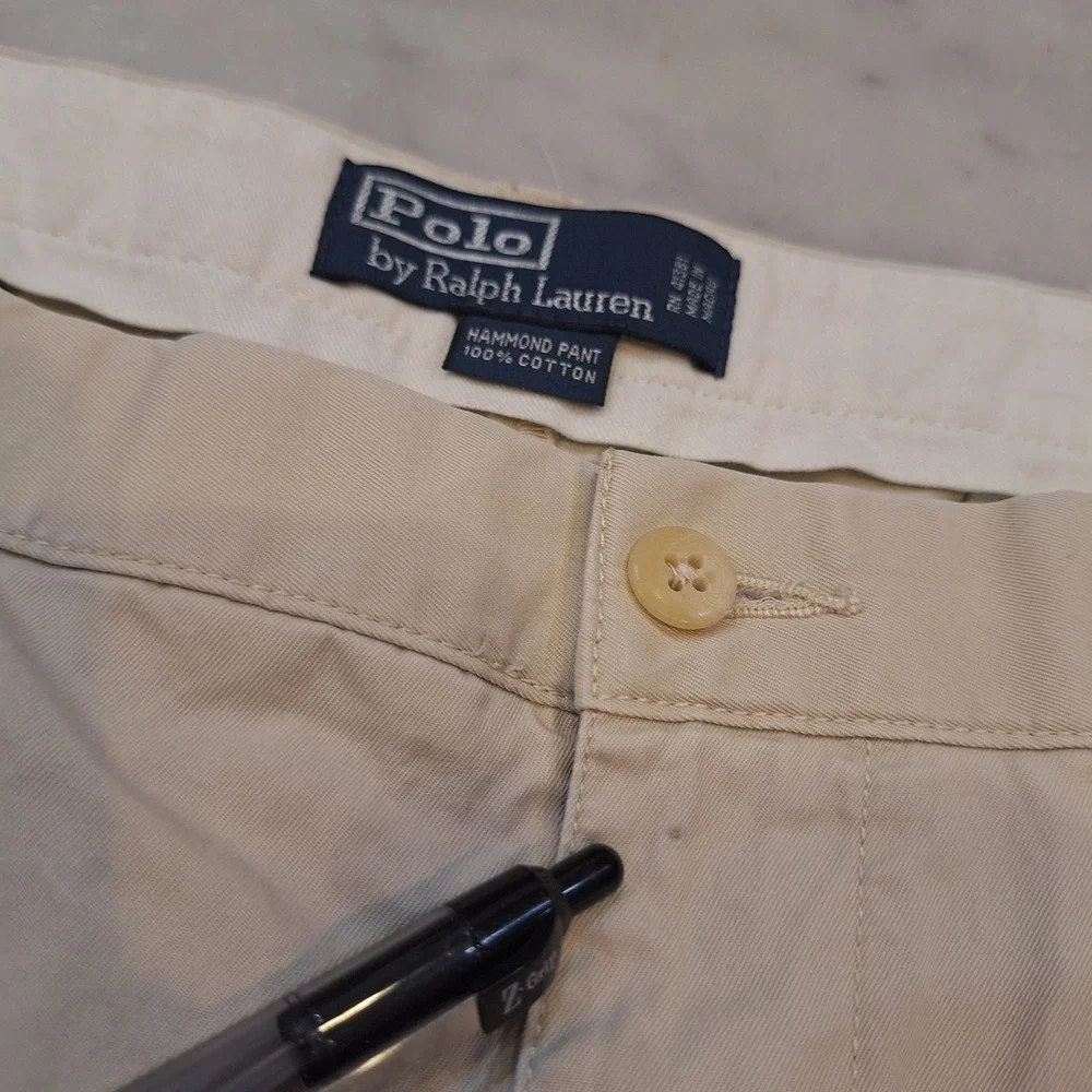 Vtg 90s Polo Ralph Lauren Hammond Pant Mens 42x30 (40x28) Khaki Pleated Cuffed